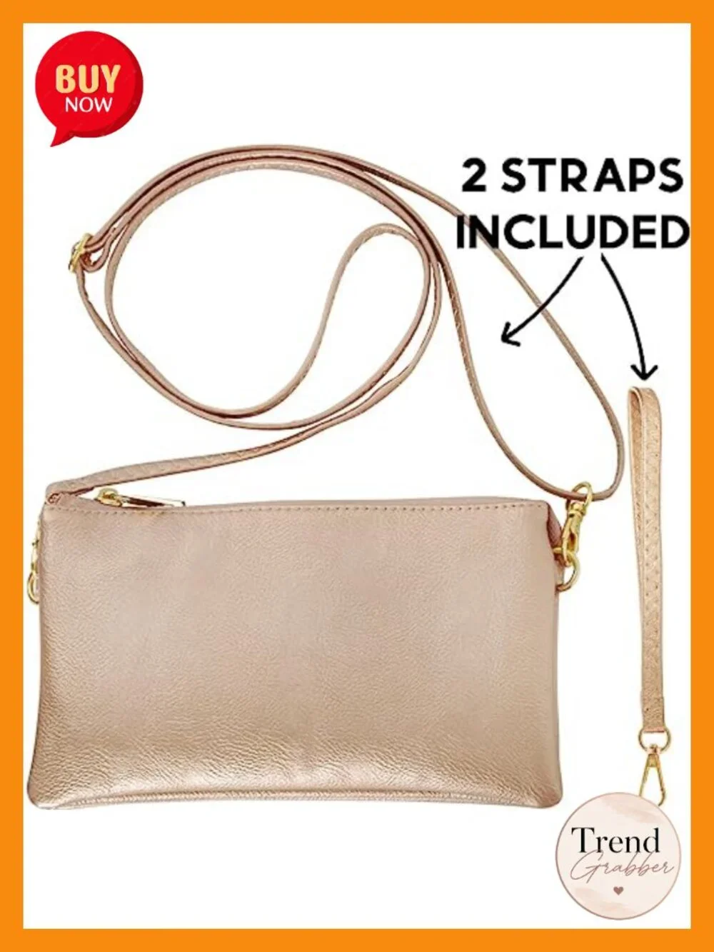 Vegan Leather Wristlet Purse - Convertible Crossbody Clutch with 2 Straps